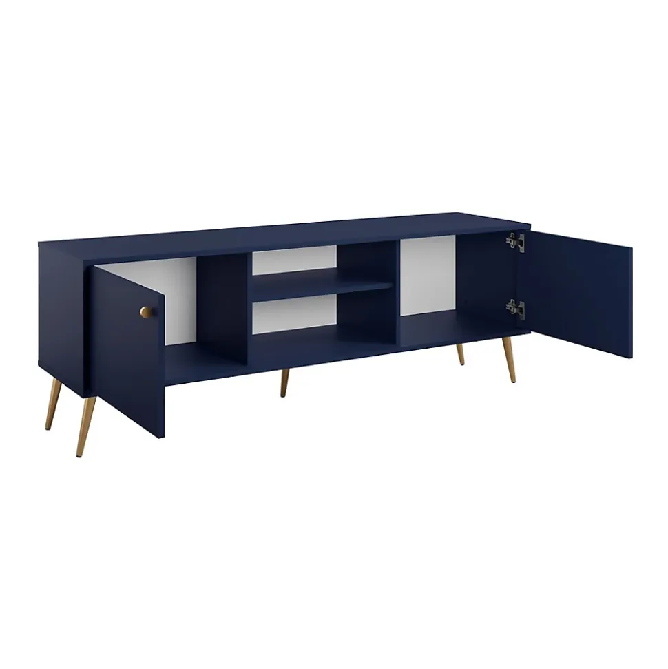 Meuble TV design AZUREA 2 portes & 2 niches Bleu profond 156x55x41 cm