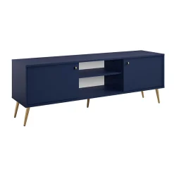 Meuble TV design AZUREA 2 portes & 2 niches Bleu profond 156x55x41 cm