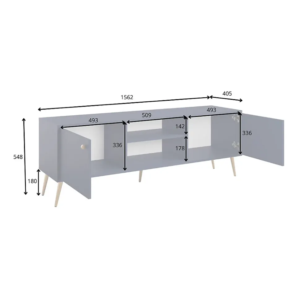 Meuble TV design AZUREA 2 portes & 2 niches Bleu profond 156x55x41 cm
