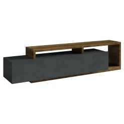 Meuble TV design 220cm collection BERGAME. Coloris gris et chene foncé.
