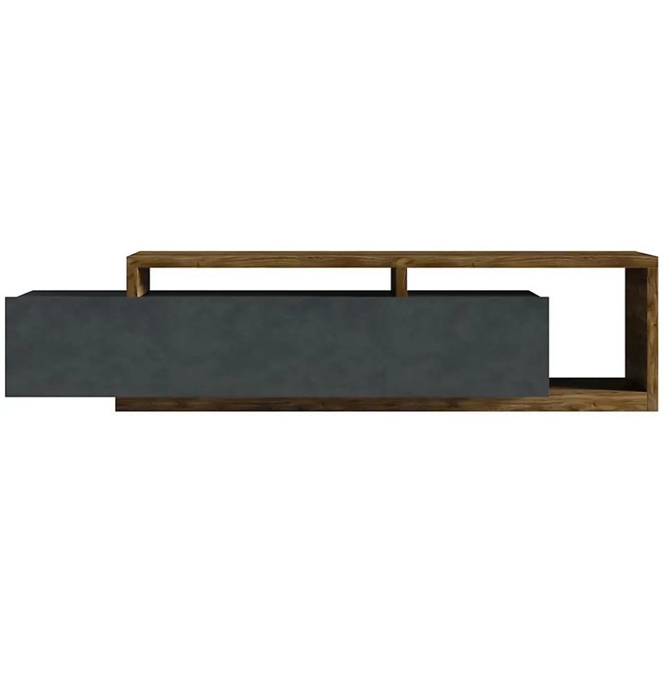 Meuble TV design 220cm collection BERGAME. Coloris gris et chene foncé.