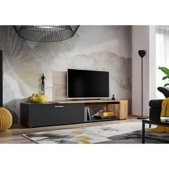 Meuble TV design "RTV Maze II" 200cm Noir & Naturel