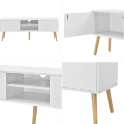 Meuble tv design support tele banc pvc beige Helloshop26