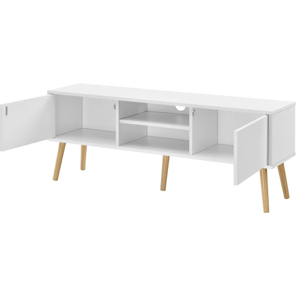 Meuble tv design support tele banc pvc beige Helloshop26