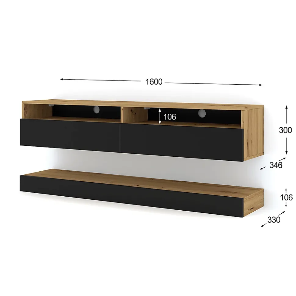 Meuble TV Duo 160 Cm Suspendu Artisan/ Noir Sideboeard