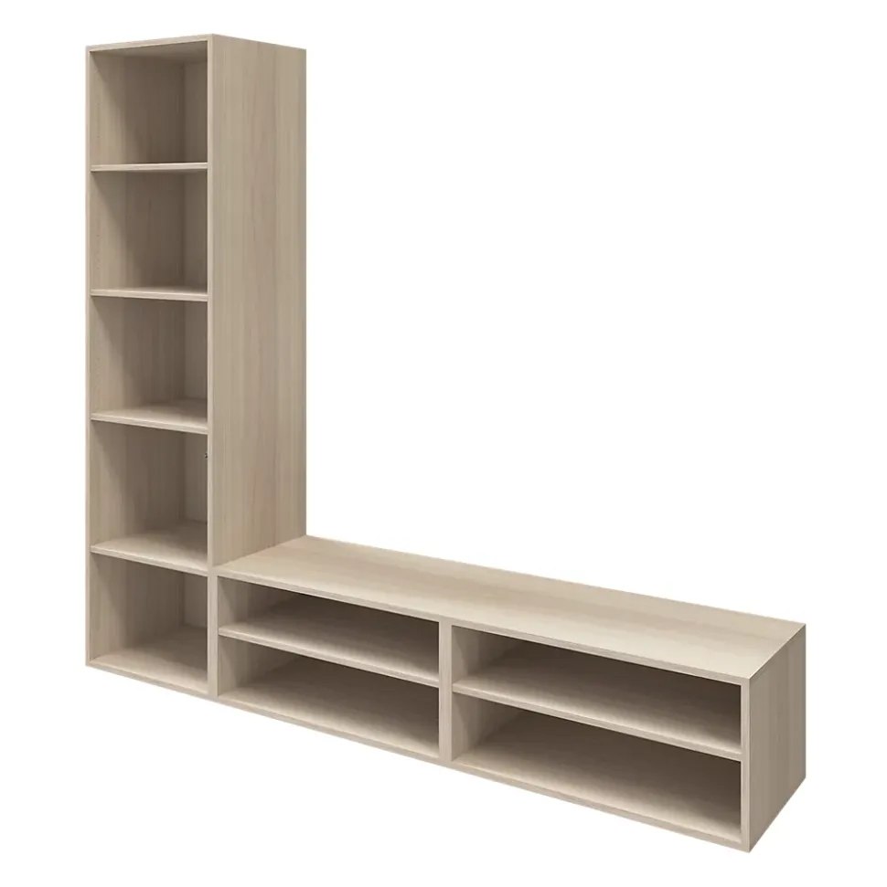 Meuble TV effet chêne 1 porte et 2 tiroirs GoodHome Atomia H. 187,5 x L. 200 x P. 47 cm