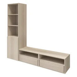 Meuble TV effet chêne 1 porte et 2 tiroirs GoodHome Atomia H. 187,5 x L. 200 x P. 47 cm