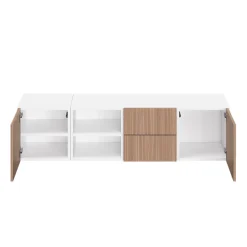 Meuble TV effet chêne et blanc avec 2 tiroirs et 2 portes GoodHome Atomia H. 37 x L. 150 x P. 45 cm