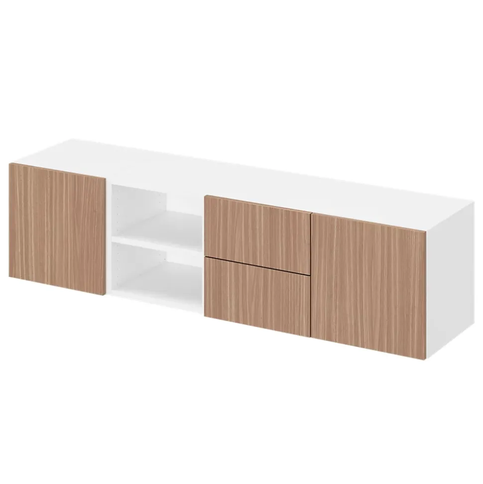 Meuble TV effet chêne et blanc avec 2 tiroirs et 2 portes GoodHome Atomia H. 37 x L. 150 x P. 45 cm