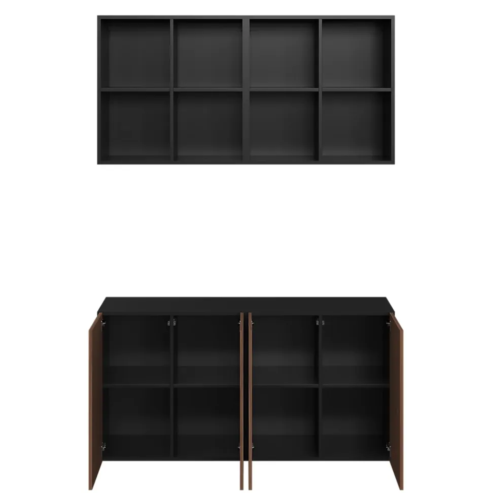 Meuble TV effet noyer et noir 4 portes avec étagère suspendue GoodHome Atomia H. 150 x L. 150 x P. 35 cm