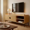Meuble TV en acier et MDF décor mélaminé 150 cm beige Oviala