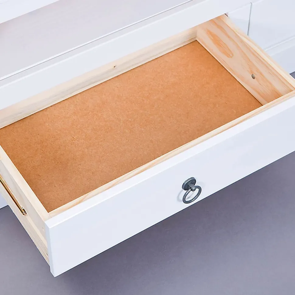 Meuble TV en Pin Massif "Abigael" 118cm Blanc