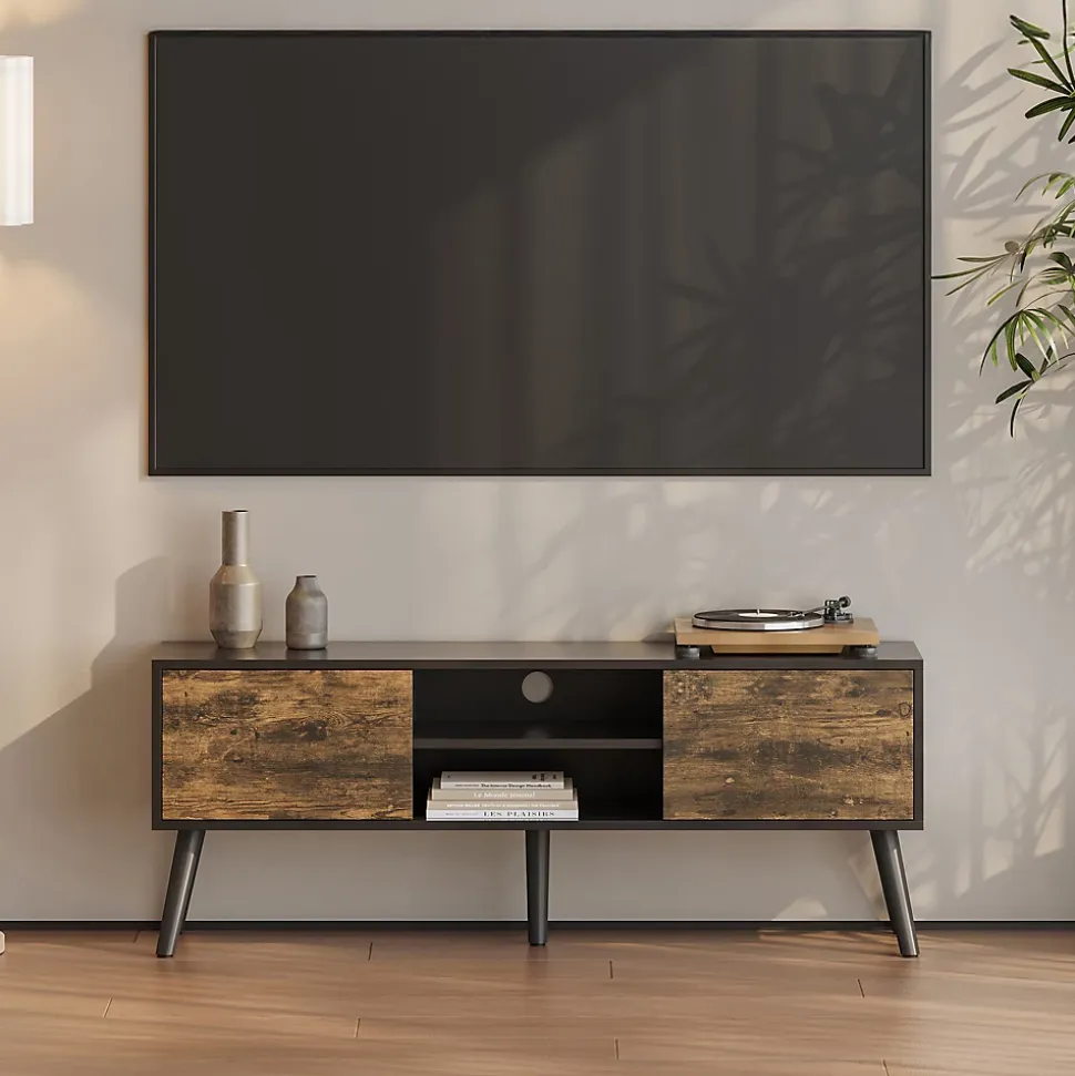 Meuble TV Eskilstuna 120 x 30 x 47 cm Noir Bois Foncé en.casa