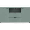 Meuble TV GANYMEDE 130 cm Sauge 2 portes 2 tiroirs 1 niche panneaux de particules