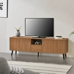 Meuble TV Hedemora 140 x 30 x 46 cm Effet Bois Foncé en.casa