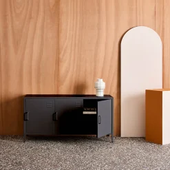 Meuble TV industriel métal noir 3 portes 120cm - Alabama