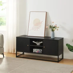 Meuble TV Janakkala acier 120 x 40 x 55 cm noir en.casa