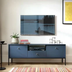 Meuble TV Komodee MONCTON RTV1 Poignées en métal Bleu marine Bleu marine 39 x 154 x 56 cm