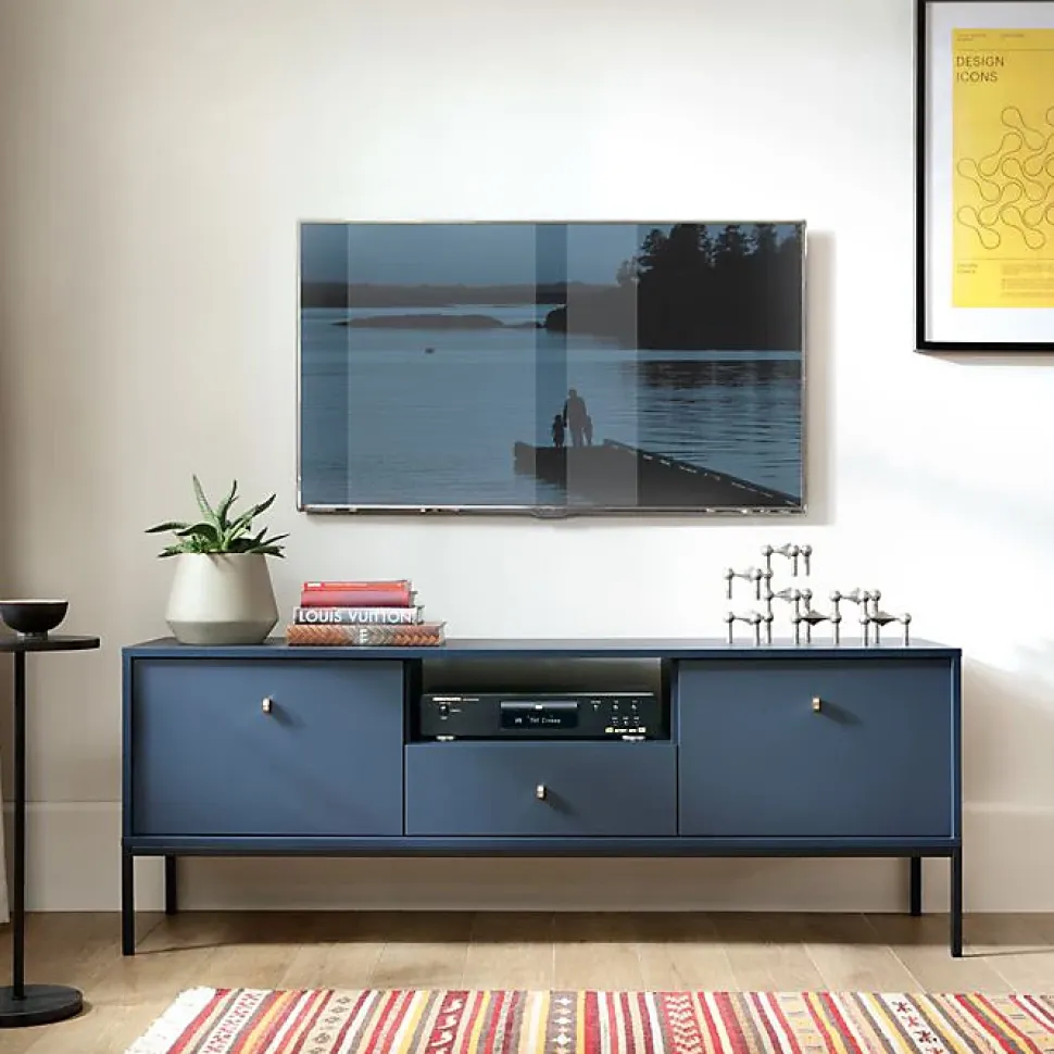 Meuble TV Komodee MONCTON RTV1 Poignées en métal Bleu marine Bleu marine 39 x 154 x 56 cm
