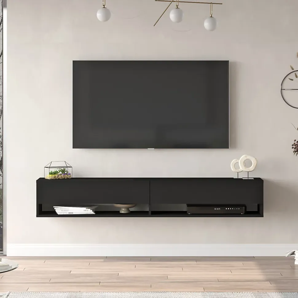 Meuble TV Laitila à 2 portes 29,5 x 180 x 31,5 cm noir en.casa