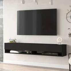 Meuble TV Laitila à 2 portes 29,5 x 180 x 31,5 cm noir en.casa
