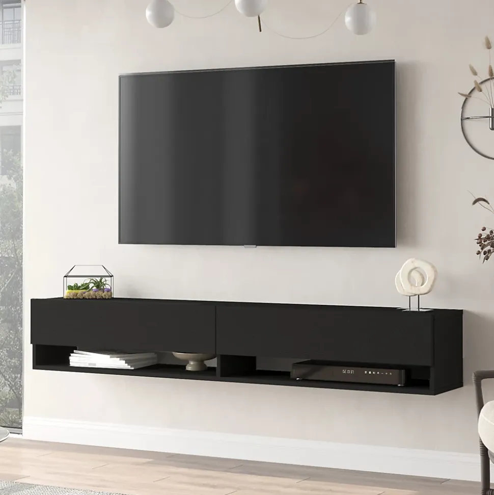 Meuble TV Laitila à 2 portes 29,5 x 180 x 31,5 cm noir en.casa