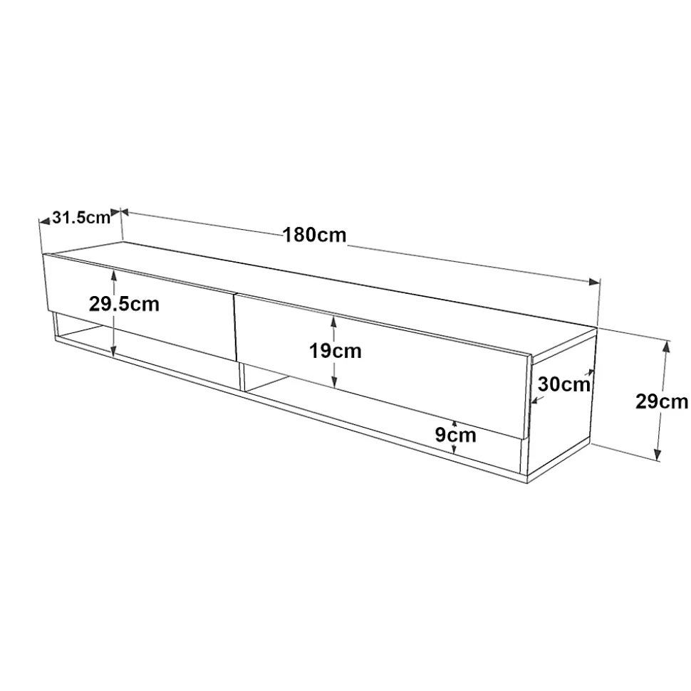 Meuble TV Laitila à 2 portes 29,5 x 180 x 31,5 cm noir en.casa