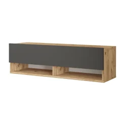 Meuble TV Laitila à porte 29,5 x 100 x 31,5 cm effet bois de pin / anthracite en.casa