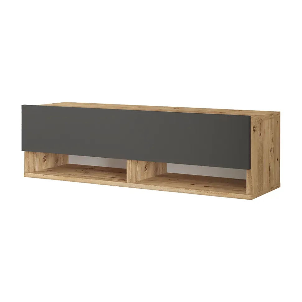 Meuble TV Laitila à porte 29,5 x 100 x 31,5 cm effet bois de pin / anthracite en.casa