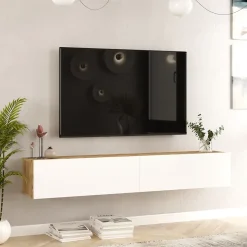 Meuble TV Lapinlahti à 2 portes 29,5 x 180 x 31,5 cm effet bois de pin / blanc en.casa