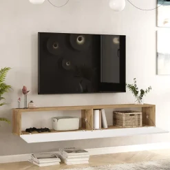 Meuble TV Lapinlahti à 2 portes 29,5 x 180 x 31,5 cm effet bois de pin / blanc en.casa