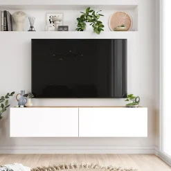Meuble TV Lapinlahti à 2 portes 29,5 x 140 x 31,5 cm effet bois de pin / blanc en.casa