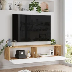 Meuble TV Lapinlahti à 2 portes 29,5 x 140 x 31,5 cm effet bois de pin / blanc en.casa