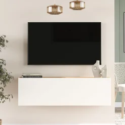Meuble TV Lapinlahti à porte 29,5 x 100 x 31,5 cm effet bois de pin / blanc en.casa