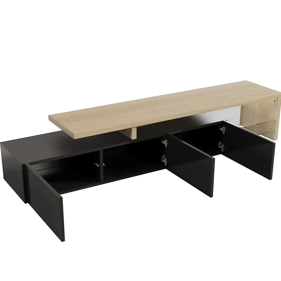 Meuble TV LED 2 pièces, banc TV 200x39x42 cm, éclairage LED RGB réglable, charge 60 kg, pour salon ou chambre, noir