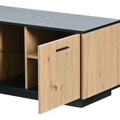 Meuble TV LED Avec 3 Portes, 2 Compartiments Ouverts Et 1 Tiroir Pour Salon, Chambre