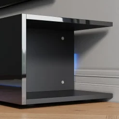 Meuble TV LED SIRHONA Moderne Demi-ouvert Placer Space+Verre Stratifiée+Noir+150cm