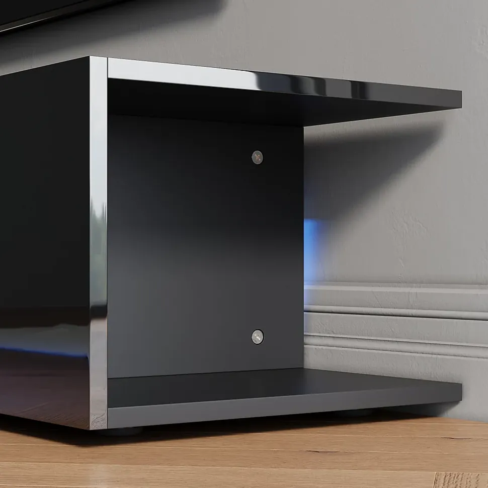 Meuble TV LED SIRHONA Moderne Demi-ouvert Placer Space+Verre Stratifiée+Noir+150cm
