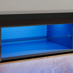 Meuble TV LED SIRHONA Moderne Demi-ouvert Placer Space+Verre Stratifiée+Noir+150cm