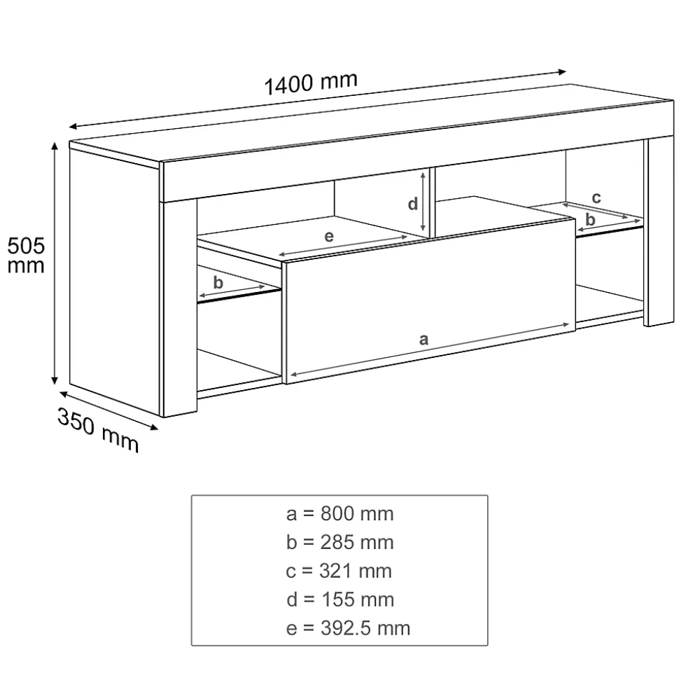 Meuble TV LED SIRHONA Rangement Moderne Sans Poignées + Etagères en Verre + Blanc +140 cm