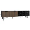 Meuble TV LED 200x50x38cm - avec 2 portes et 2 tiroirs - aspect marbre noir, portes grain de bois foncé - Noir