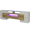 Meuble TV Élégant 200 Cm, Éclairage LED, Meuble De Salon, Design Moderne, Blanc + Bois