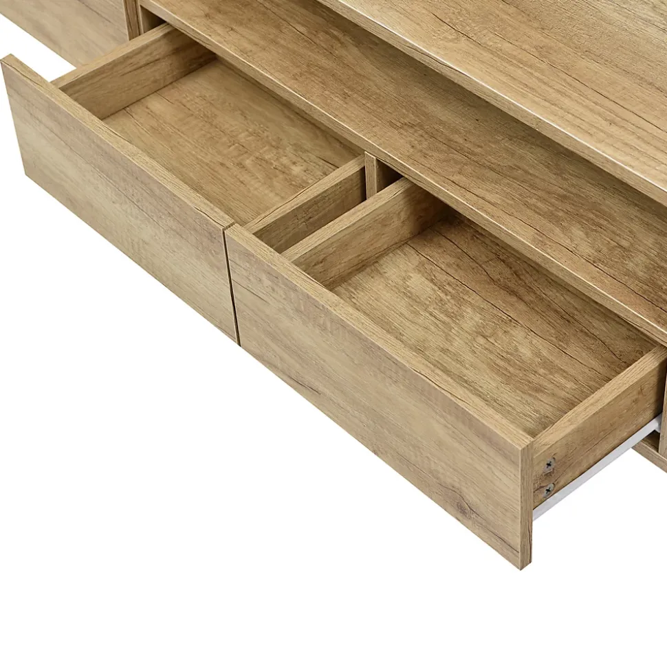 Meuble TV Élégant 200 Cm, Éclairage LED, Meuble De Salon, Design Moderne, Blanc + Bois