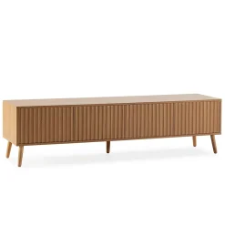 Meuble TV Lluvia 4 portes, coloris chêne, longueur 160 cm