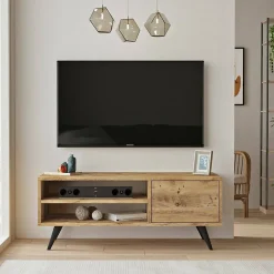 Meuble TV Max, Buffet de salon, Armoire basse pour TV, Base murale de rangement, 110x40h44 cm, Chêne