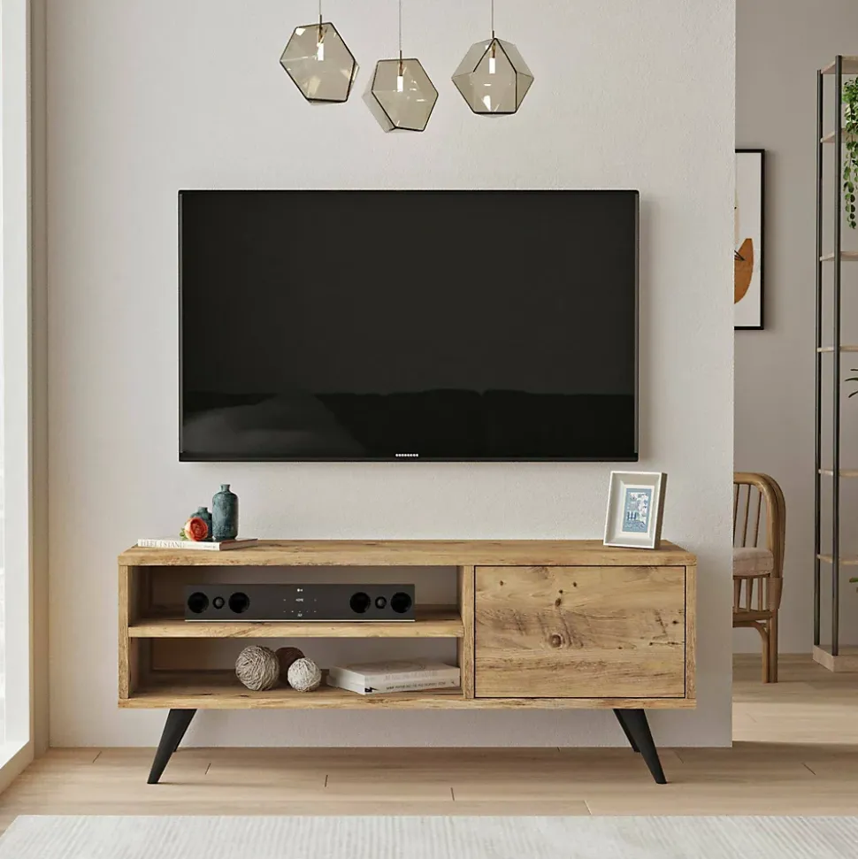 Meuble TV Max, Buffet de salon, Armoire basse pour TV, Base murale de rangement, 110x40h44 cm, Chêne