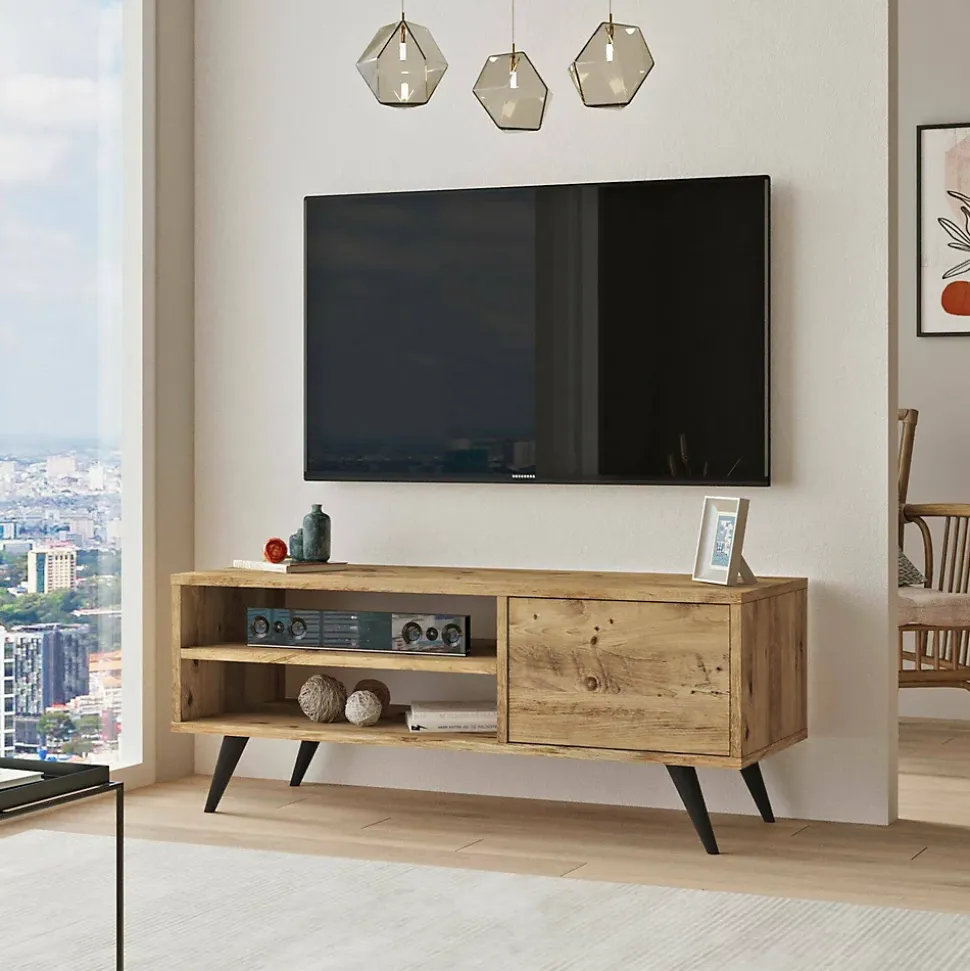 Meuble TV Max, Buffet de salon, Armoire basse pour TV, Base murale de rangement, 110x40h44 cm, Chêne