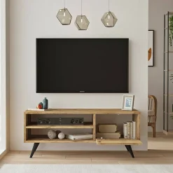 Meuble TV Max, Buffet de salon, Armoire basse pour TV, Base murale de rangement, 110x40h44 cm, Chêne