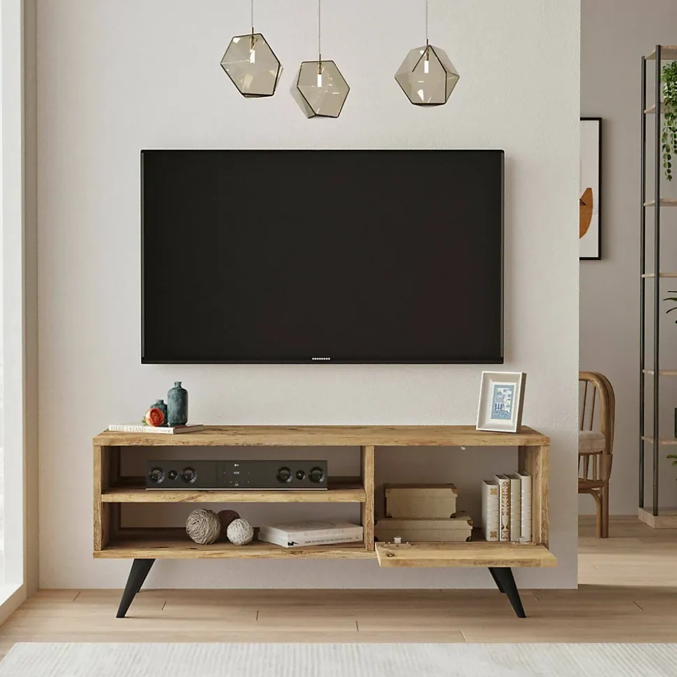 Meuble TV Max, Buffet de salon, Armoire basse pour TV, Base murale de rangement, 110x40h44 cm, Chêne