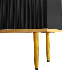 Meuble TV Moderne 2 Portes 2 Tiroirs, Bas Contemporain avec Pieds et Détails Dorés, Panneaux de Particules Noir, 165x36x55 cm